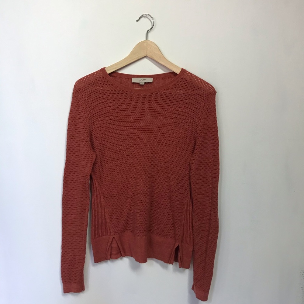 Loft Rust Orange Waffle Knit Sweater Small